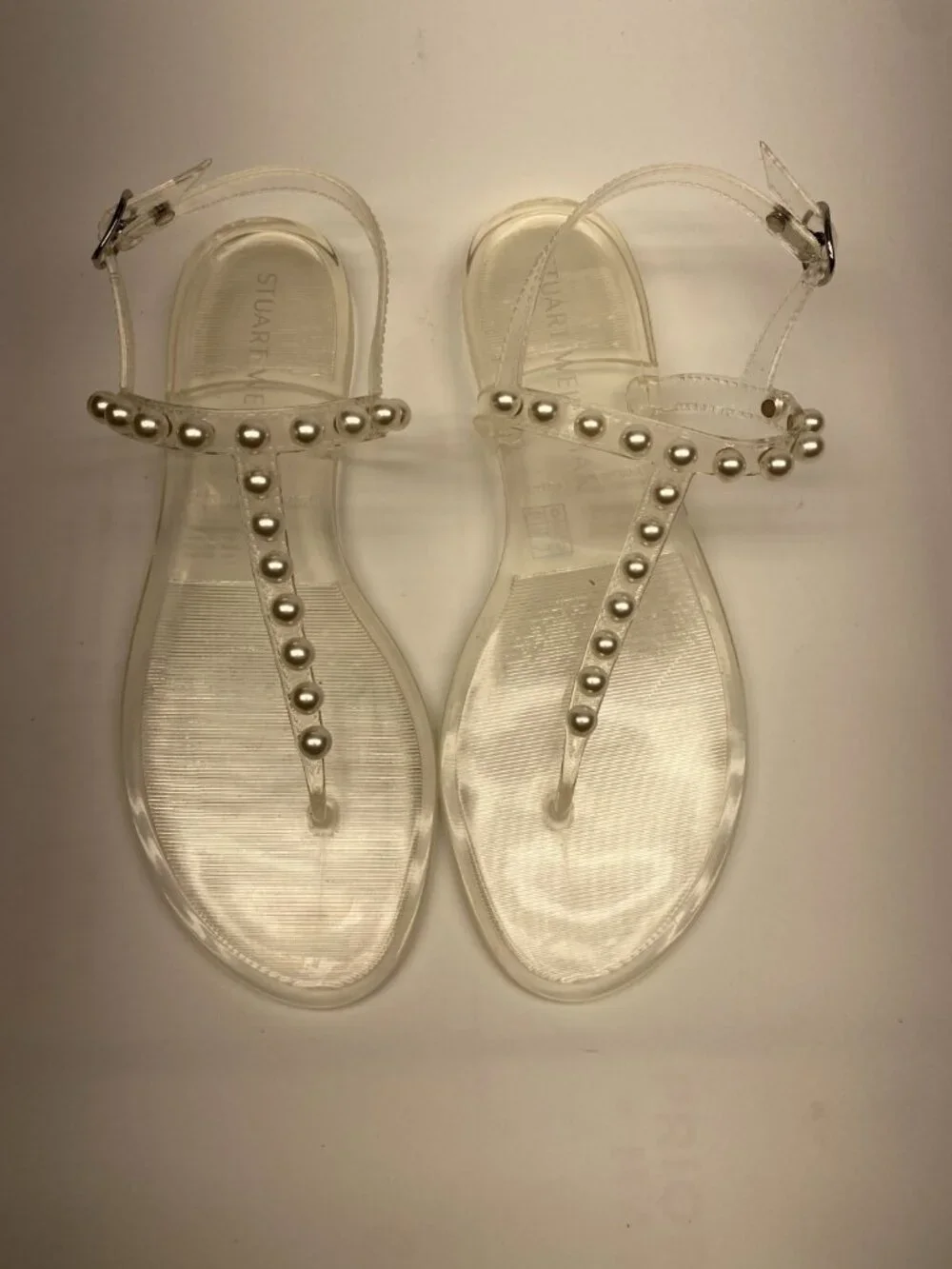 Stuart Weitzman Women's Clear Embellished Thong Sandal Sz 10 B
